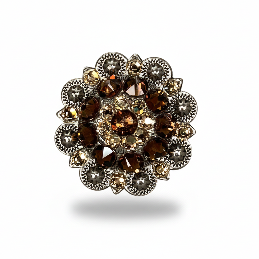 Antique Silver Topaz - Champagne Crystal Conchos | Sizes 1"- 3" | Buckles | Saddle Set | Leather Rosettes | Slide — view 2