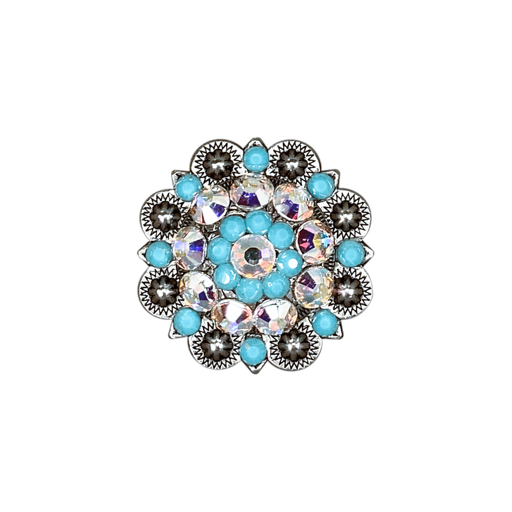 Turquoise & AB Antique Silver 1.5" European Crystal Concho