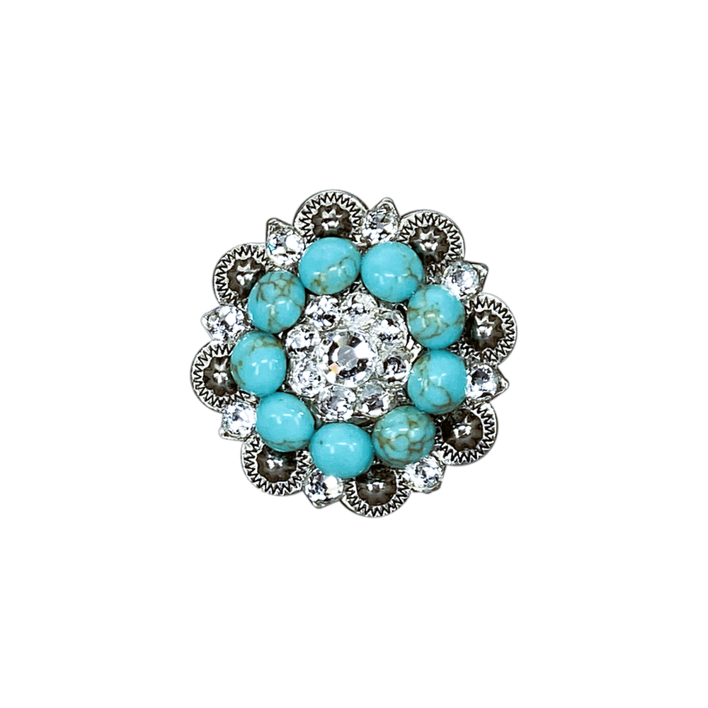 Fashion Turquoise & Clear Antique Silver 1.5" European Crystal Concho