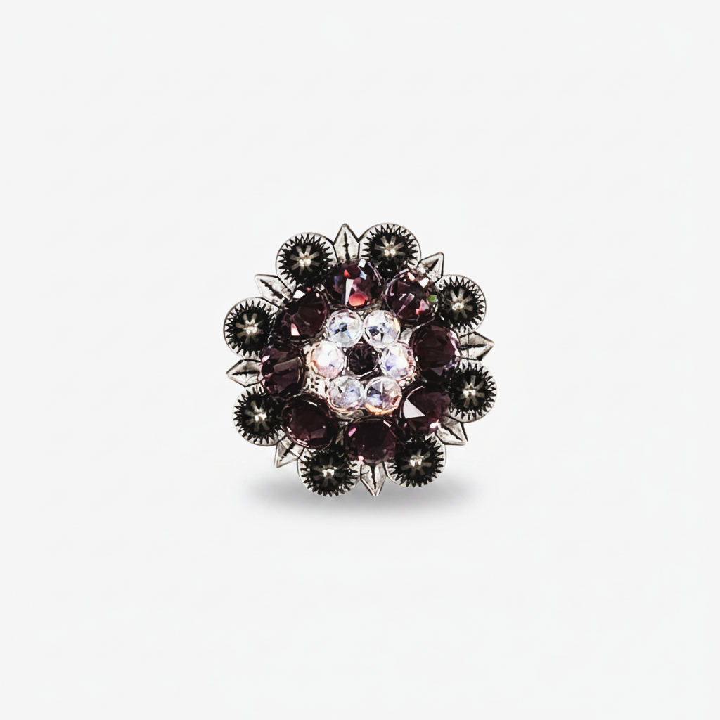 Antique Silver Amethyst - AB Crystal Conchos | Sizes 1"- 3" | Buckles | Saddle Set | Leather Rosettes | Slide — view 4