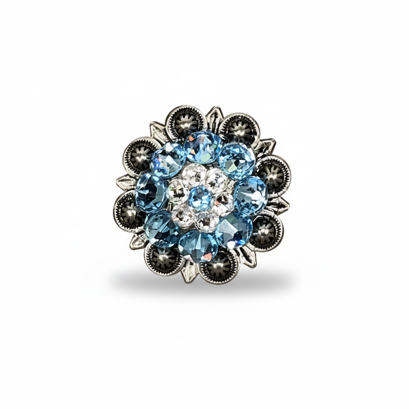 Antique Silver Aqua - Clear Crystal Conchos | Sizes 1"- 3" | Buckles | Saddle Set | Leather Rosettes | Slide — view 4