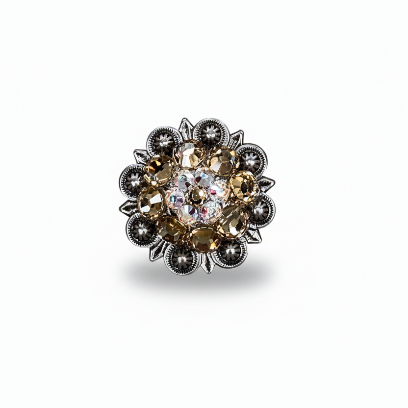 Antique Silver Champagne - AB Crystal Conchos | Sizes 1"- 3" | Buckles | Saddle Set | Leather Rosettes | Slide — view 4