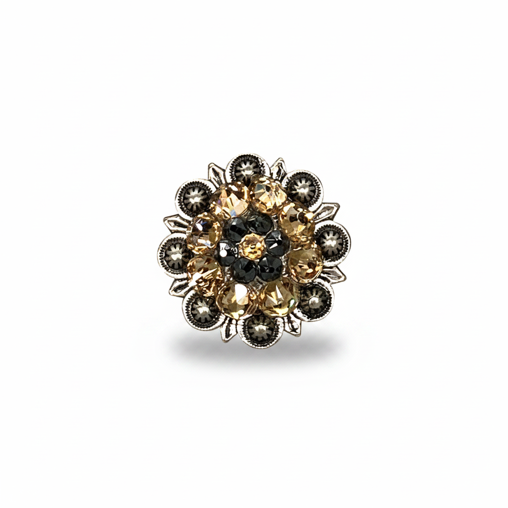 Antique Silver Champagne - Jet Crystal Conchos | Sizes 1"- 3" | Buckles | Saddle Set | Leather Rosettes | Slide — view 4