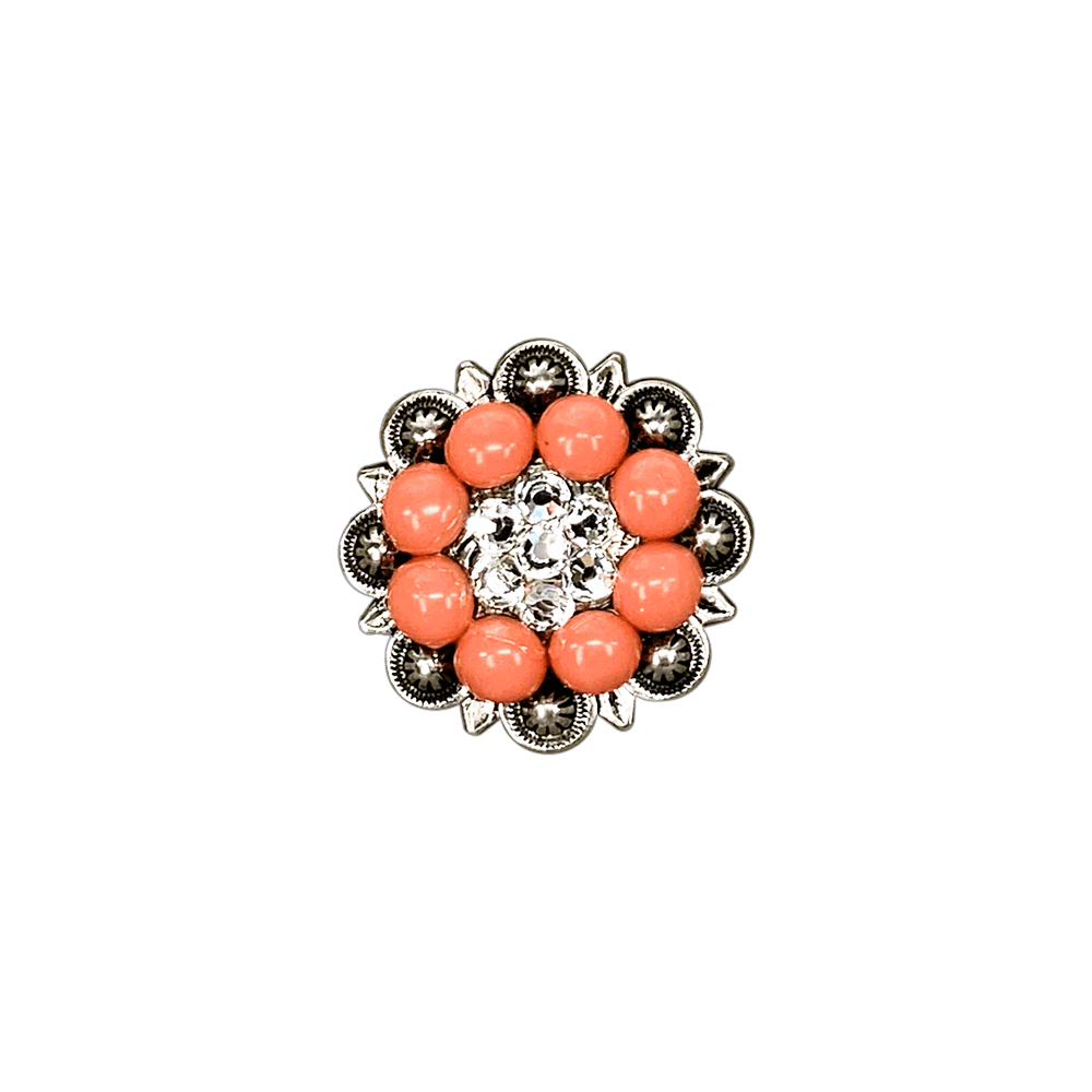 Fashion Coral & Clear Antique Silver 1.25" European Crystal Concho