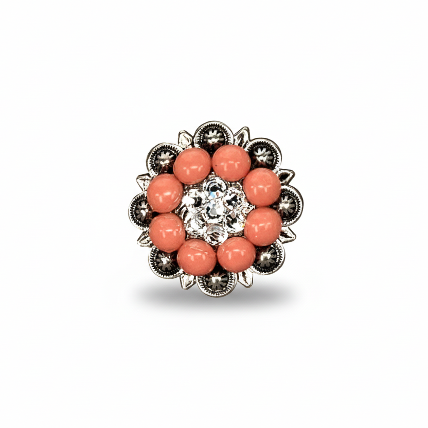Antique Silver Coral - Clear Crystal Conchos | Sizes 1"- 3" | Buckles | Saddle Set | Leather Rosettes | Slide — view 4