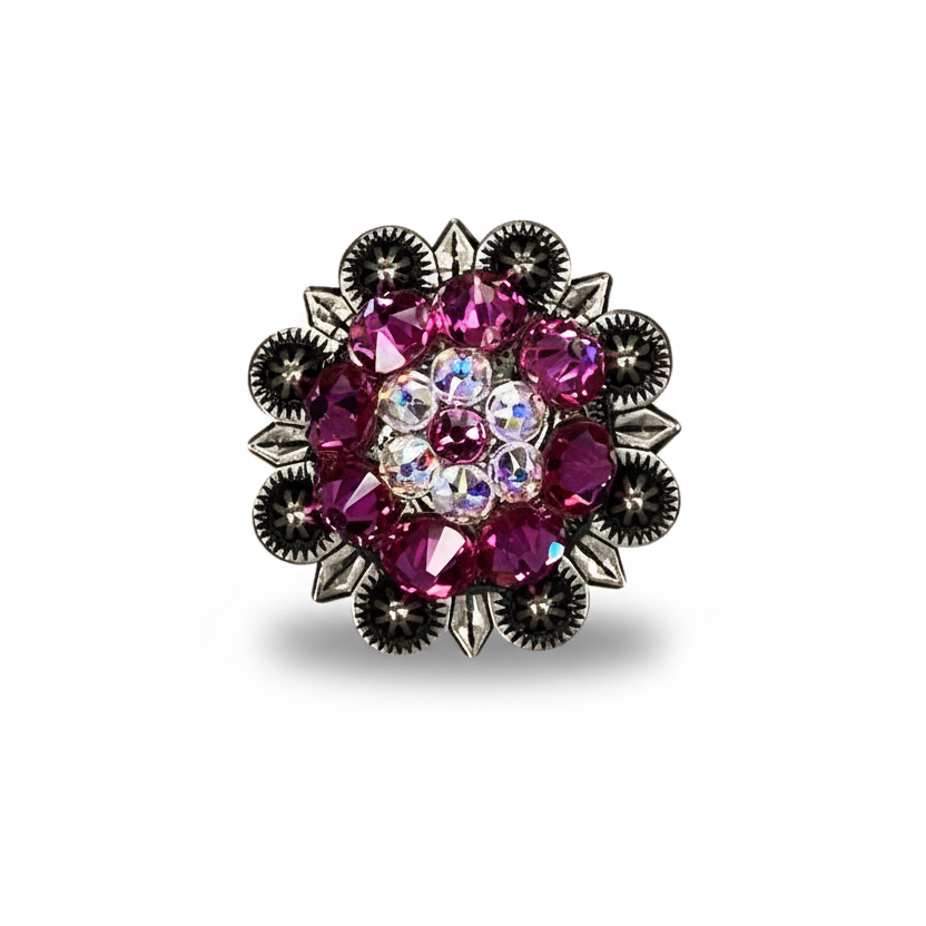 Antique Silver Fuchsia - AB Crystal Conchos | Sizes 1"- 3" | Buckles | Saddle Set | Leather Rosettes | Slide — view 4