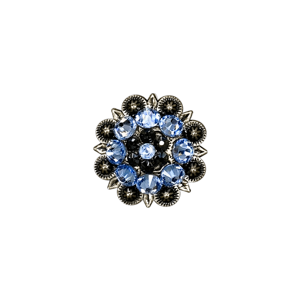 Light Sapphire & Jet Antique Silver 1.25" European Crystal Concho