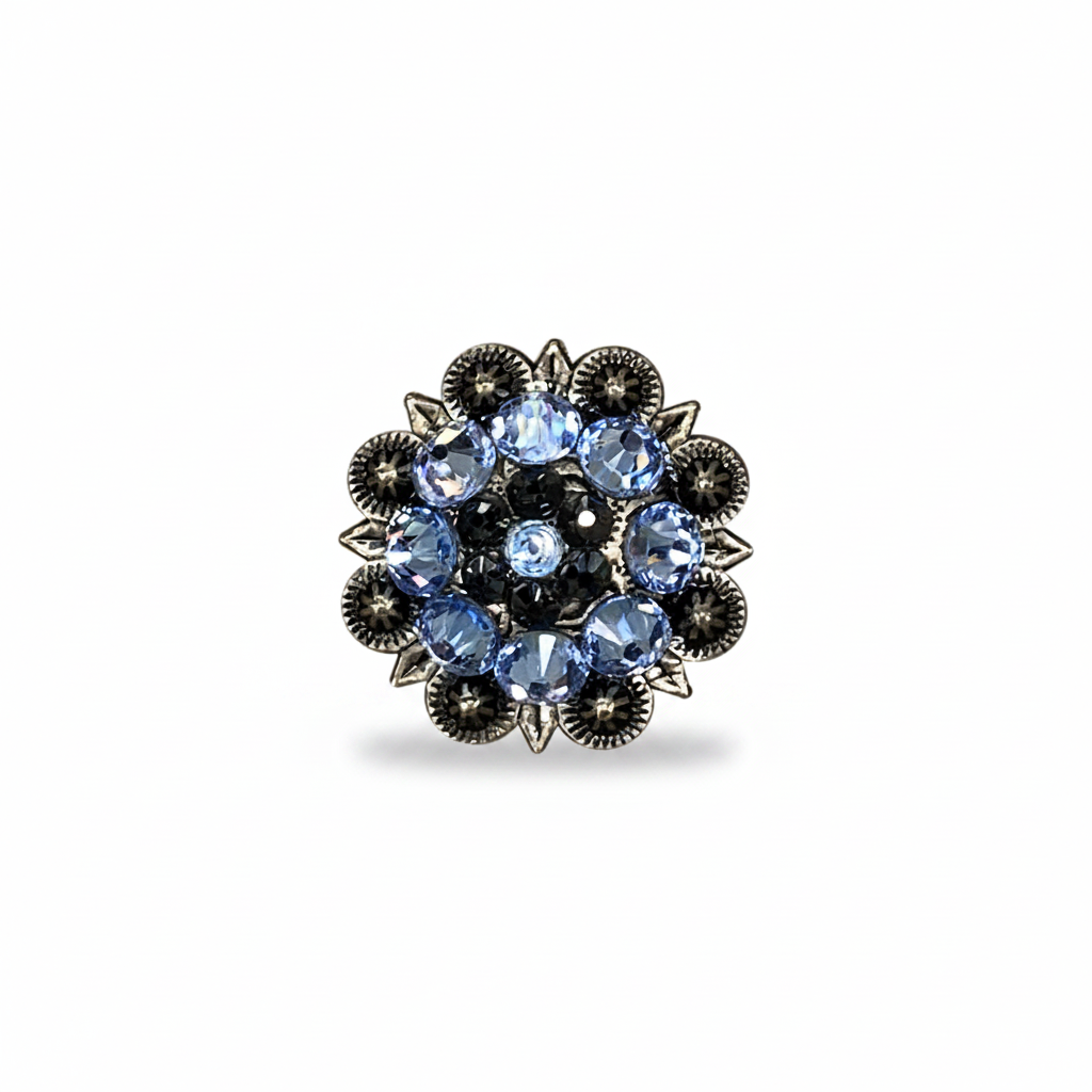 Antique Silver Light Sapphire - Jet Crystal Conchos | Sizes 1"- 3" | Buckles | Saddle Set | Leather Rosettes | Slide — view 4