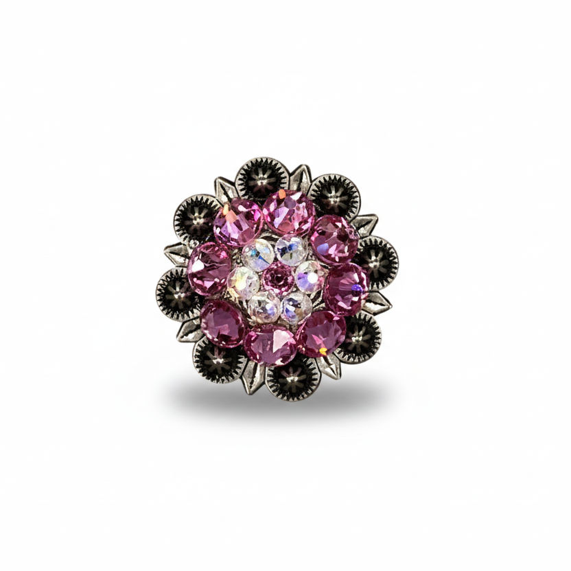 Antique Silver Pink - AB Crystal Conchos | Sizes 1"- 3" | Buckles | Saddle Set | Leather Rosettes | Slide — view 4