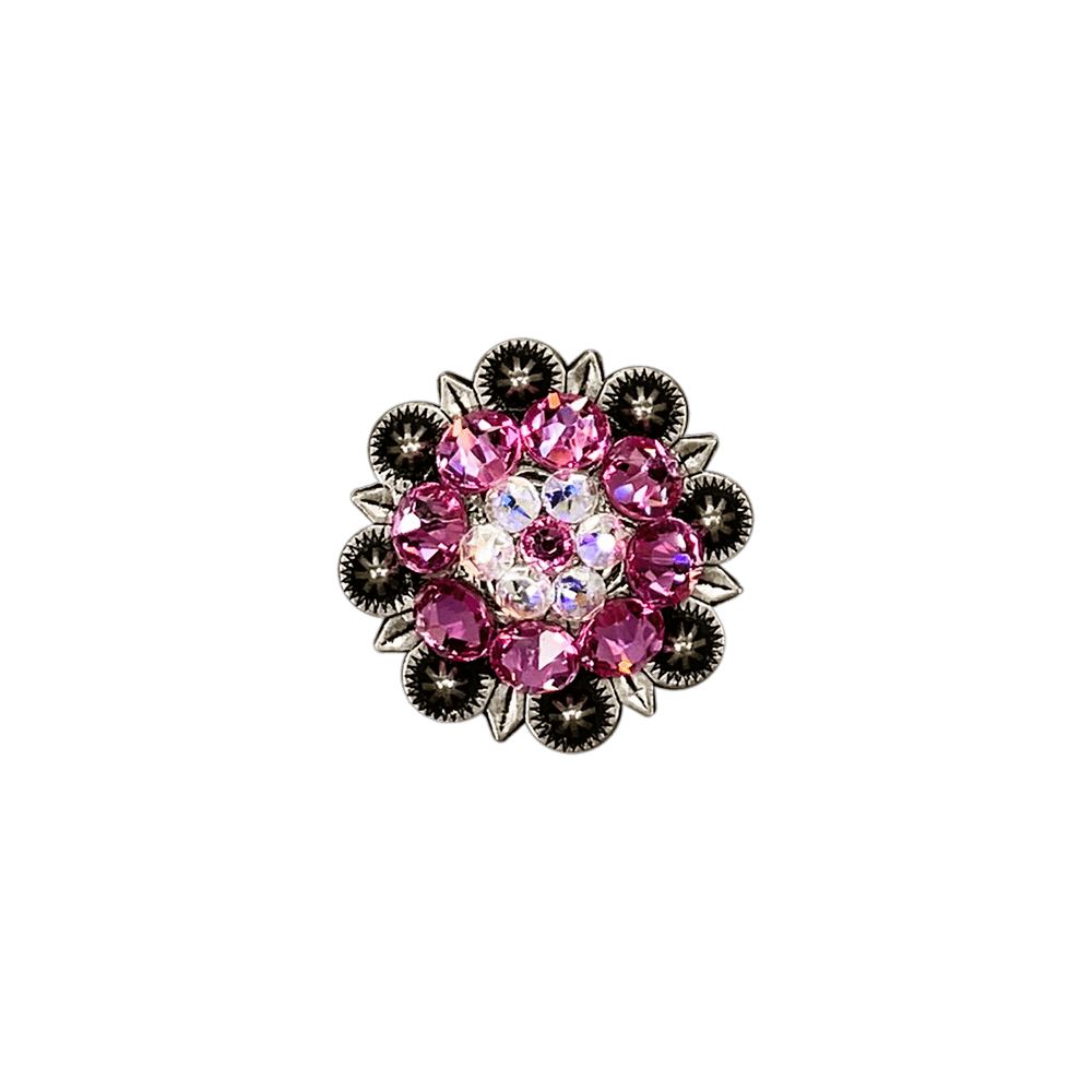 Pink & AB Antique Silver 1.25" European Crystal Concho