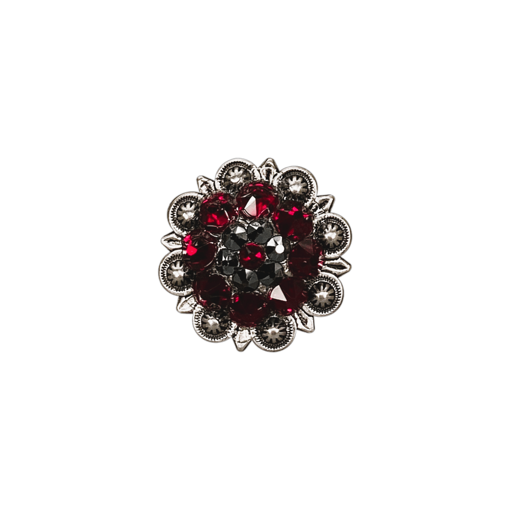 Ruby & Jet Antique Silver 1.25" European Crystal Concho
