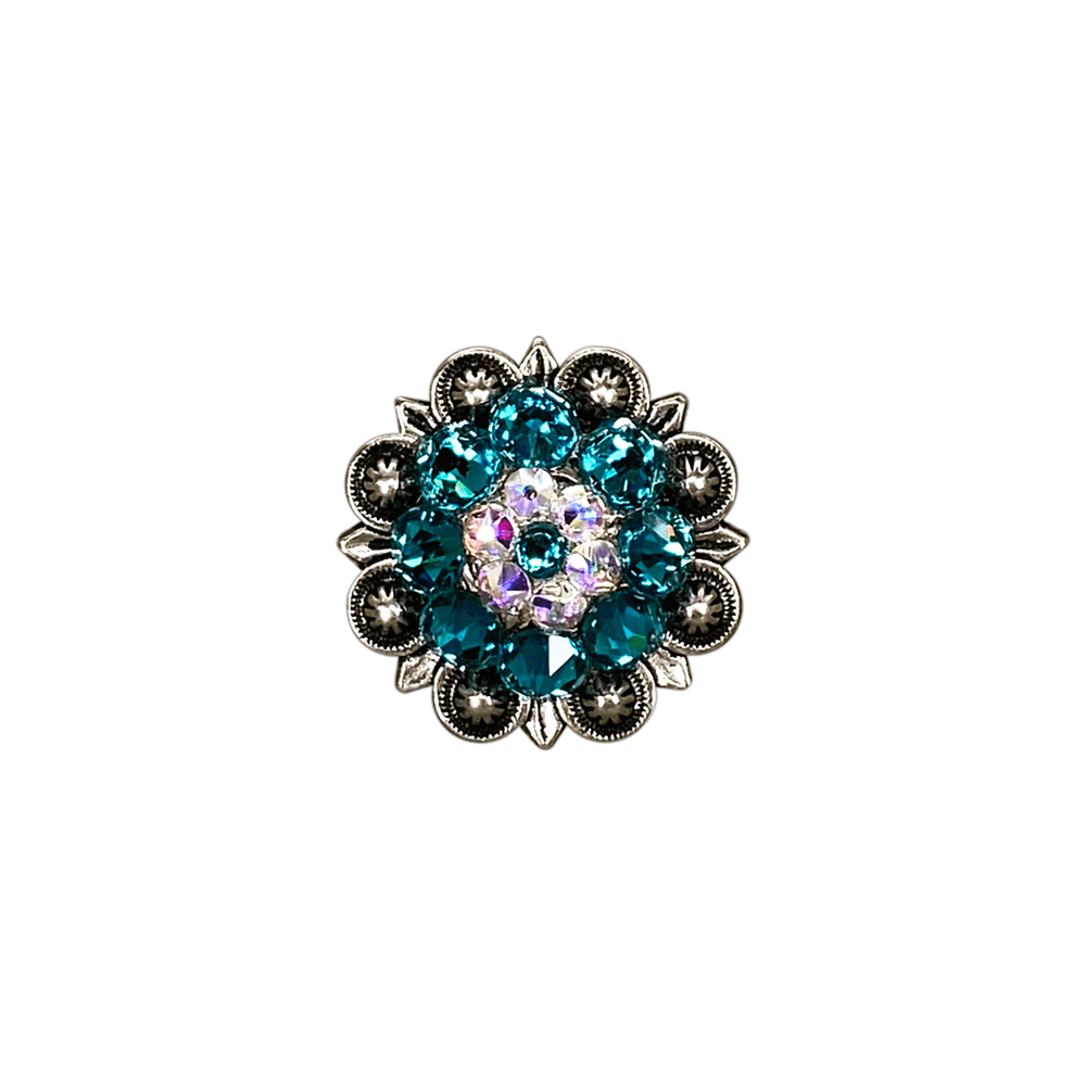 Teal & AB Antique Silver 1.25" European Crystal Concho