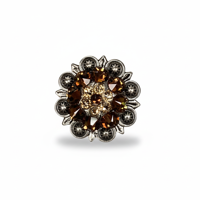 Antique Silver Topaz - Champagne Crystal Conchos | Sizes 1"- 3" | Buckles | Saddle Set | Leather Rosettes | Slide — view 4