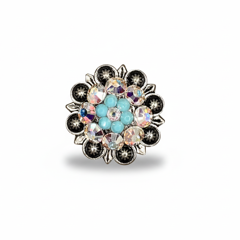 Antique Silver Turquoise - AB Crystal Conchos | Sizes 1"- 3" | Buckles | Saddle Set | Leather Rosettes | Slide — view 4