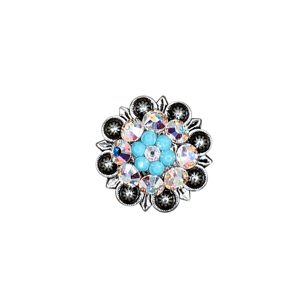 Turquoise & AB Antique Silver 1.25" European Crystal Concho