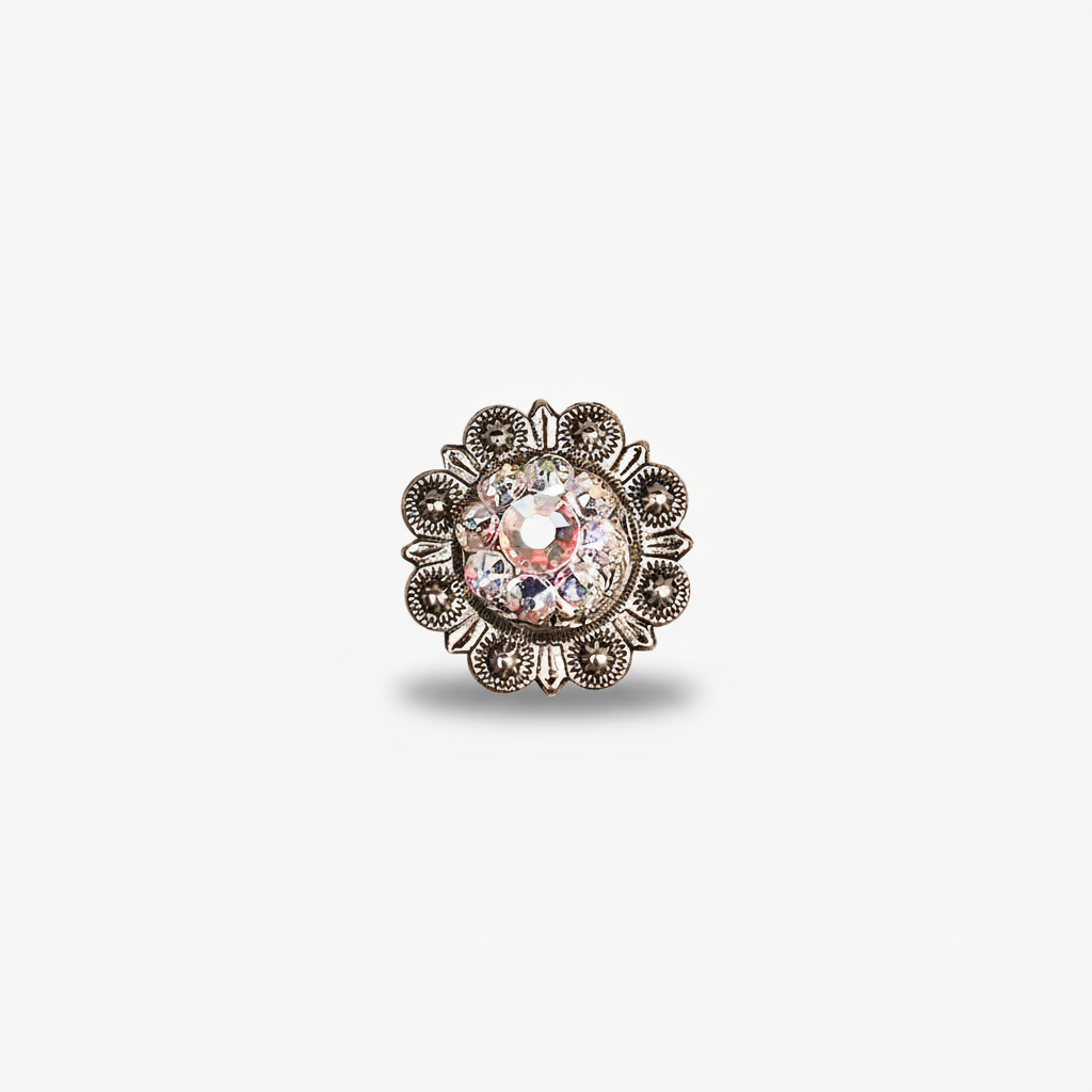 Antique Silver AB Crystal Conchos | Sizes 1"- 3" | Buckles | Saddle Set | Leather Rosettes | Slide — view 3