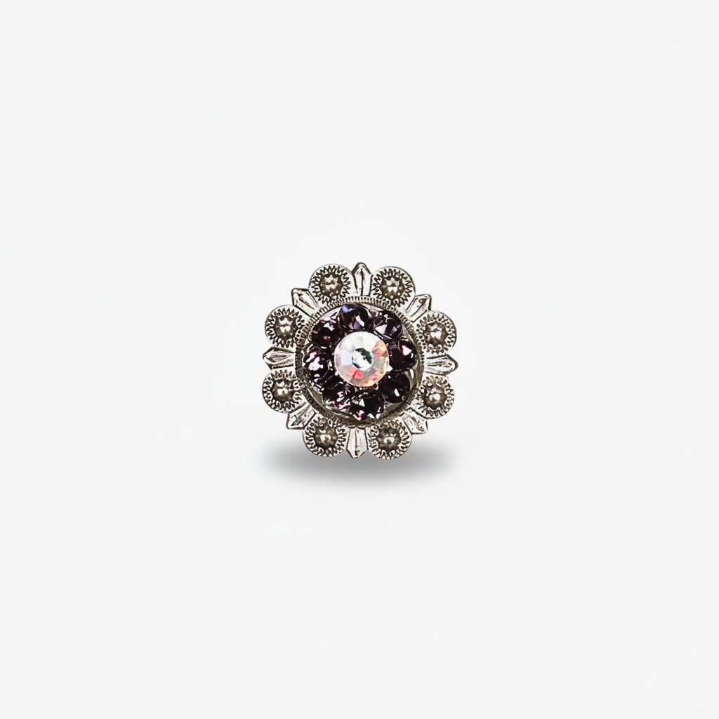 Antique Silver Amethyst - AB Crystal Conchos | Sizes 1"- 3" | Buckles | Saddle Set | Leather Rosettes | Slide — view 3