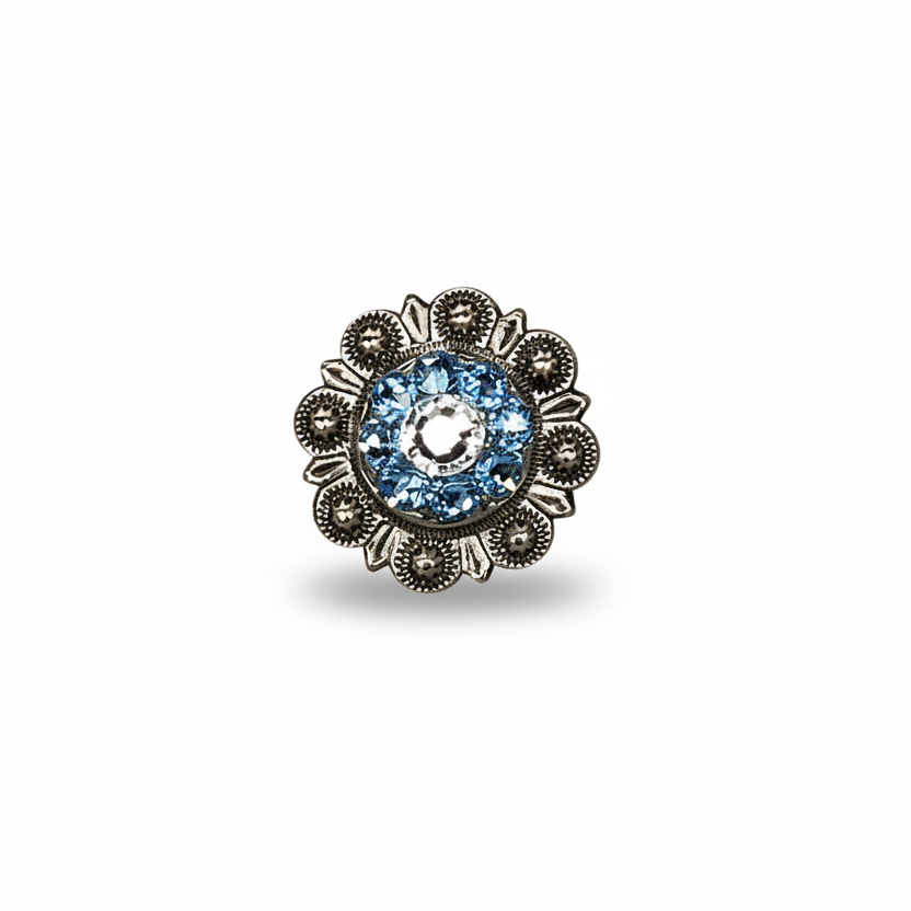 Antique Silver Aqua - Clear Crystal Conchos | Sizes 1"- 3" | Buckles | Saddle Set | Leather Rosettes | Slide — view 3