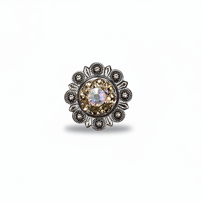 Antique Silver Champagne - AB Crystal Conchos | Sizes 1"- 3" | Buckles | Saddle Set | Leather Rosettes | Slide — view 3