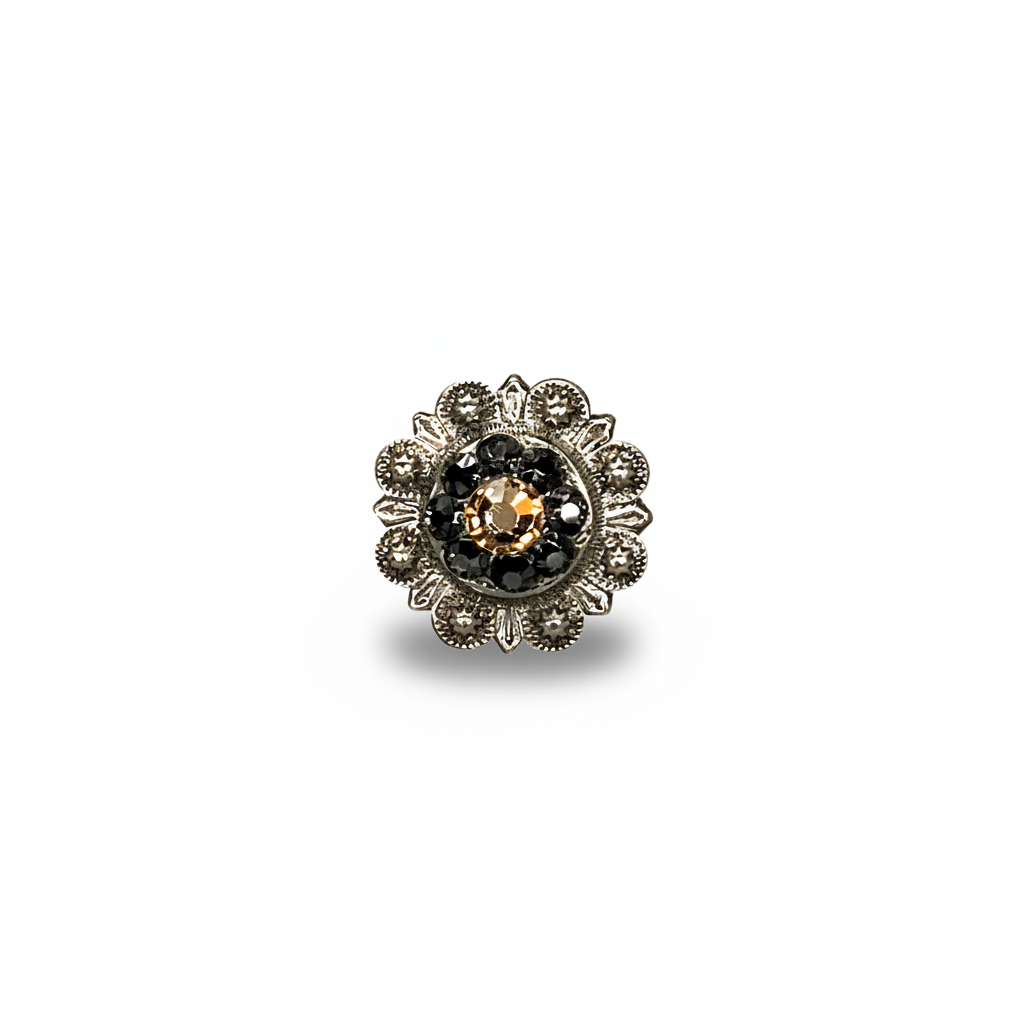 Antique Silver Champagne - Jet Crystal Conchos | Sizes 1"- 3" | Buckles | Saddle Set | Leather Rosettes | Slide — view 3
