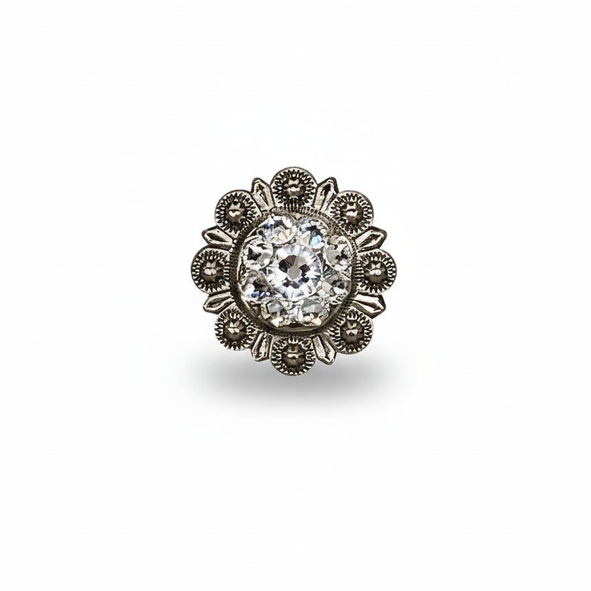 Antique Silver Clear Crystal Conchos | Sizes 1"- 3" | Buckles | Saddle Set | Leather Rosettes | Slide — view 3