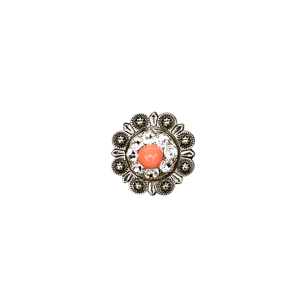 Fashion Coral & Clear Antique Silver 1" European Crystal Concho