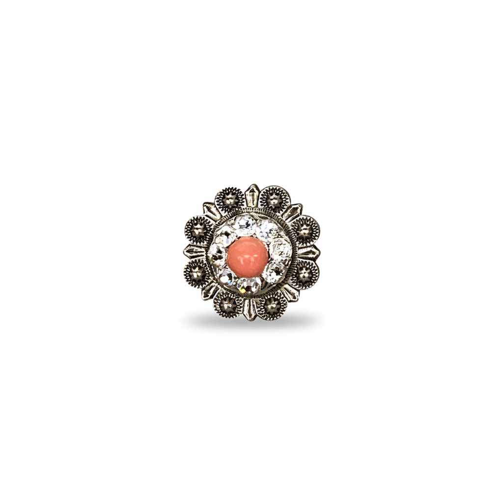 Antique Silver Coral - Clear Crystal Conchos | Sizes 1"- 3" | Buckles | Saddle Set | Leather Rosettes | Slide — view 3