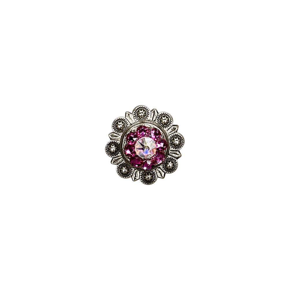 Fuchsia & AB Antique Silver 1" European Crystal Concho