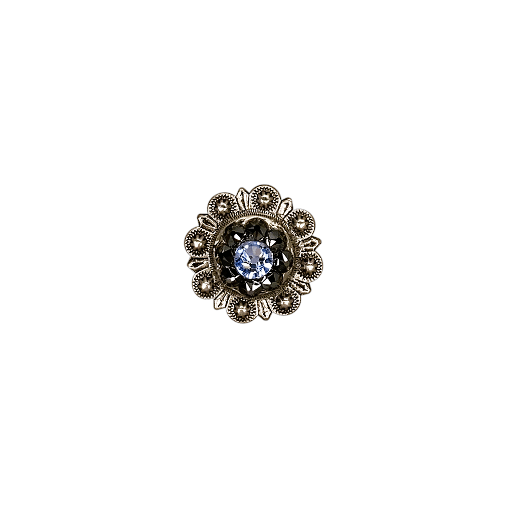 Light Sapphire & Jet Antique Silver 1" European Crystal Concho
