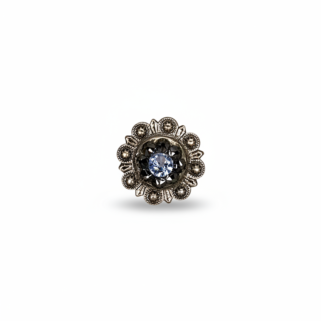 Antique Silver Light Sapphire - Jet Crystal Conchos | Sizes 1"- 3" | Buckles | Saddle Set | Leather Rosettes | Slide — view 3