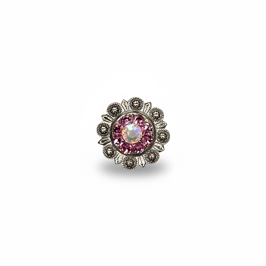Antique Silver Pink - AB Crystal Conchos | Sizes 1"- 3" | Buckles | Saddle Set | Leather Rosettes | Slide — view 3