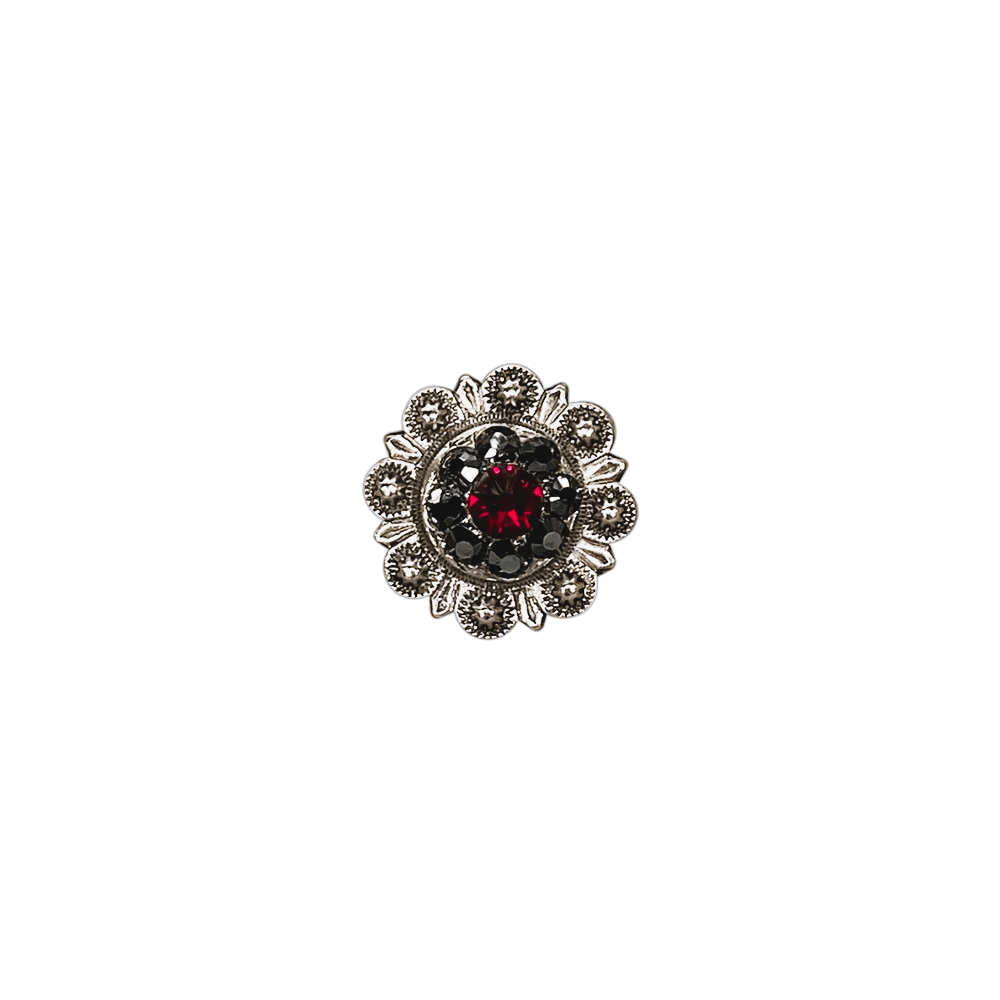 Ruby & Jet Antique Silver 1" European Crystal Concho