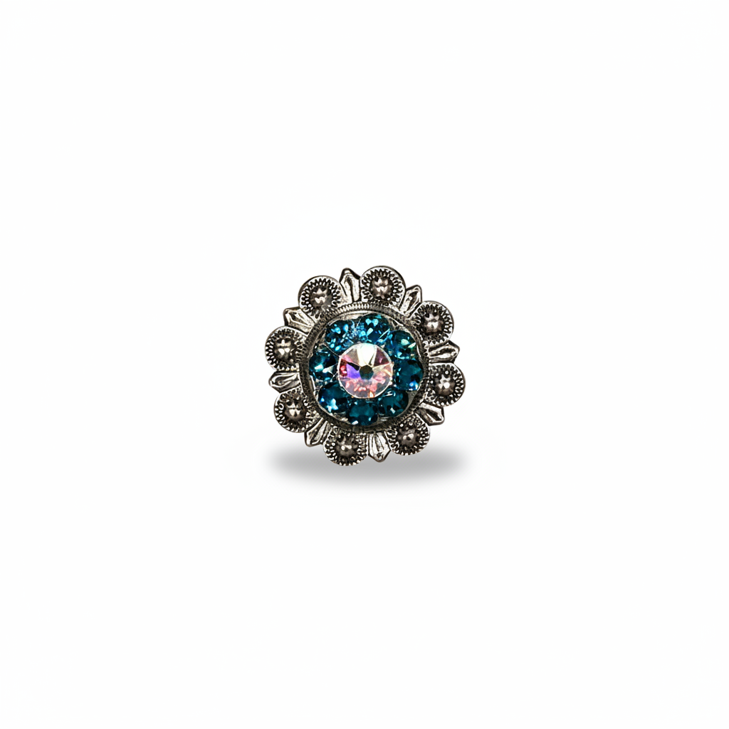 Antique Silver Teal - AB Crystal Conchos | Sizes 1"- 3" | Buckles | Saddle Set | Leather Rosettes | Slide — view 3