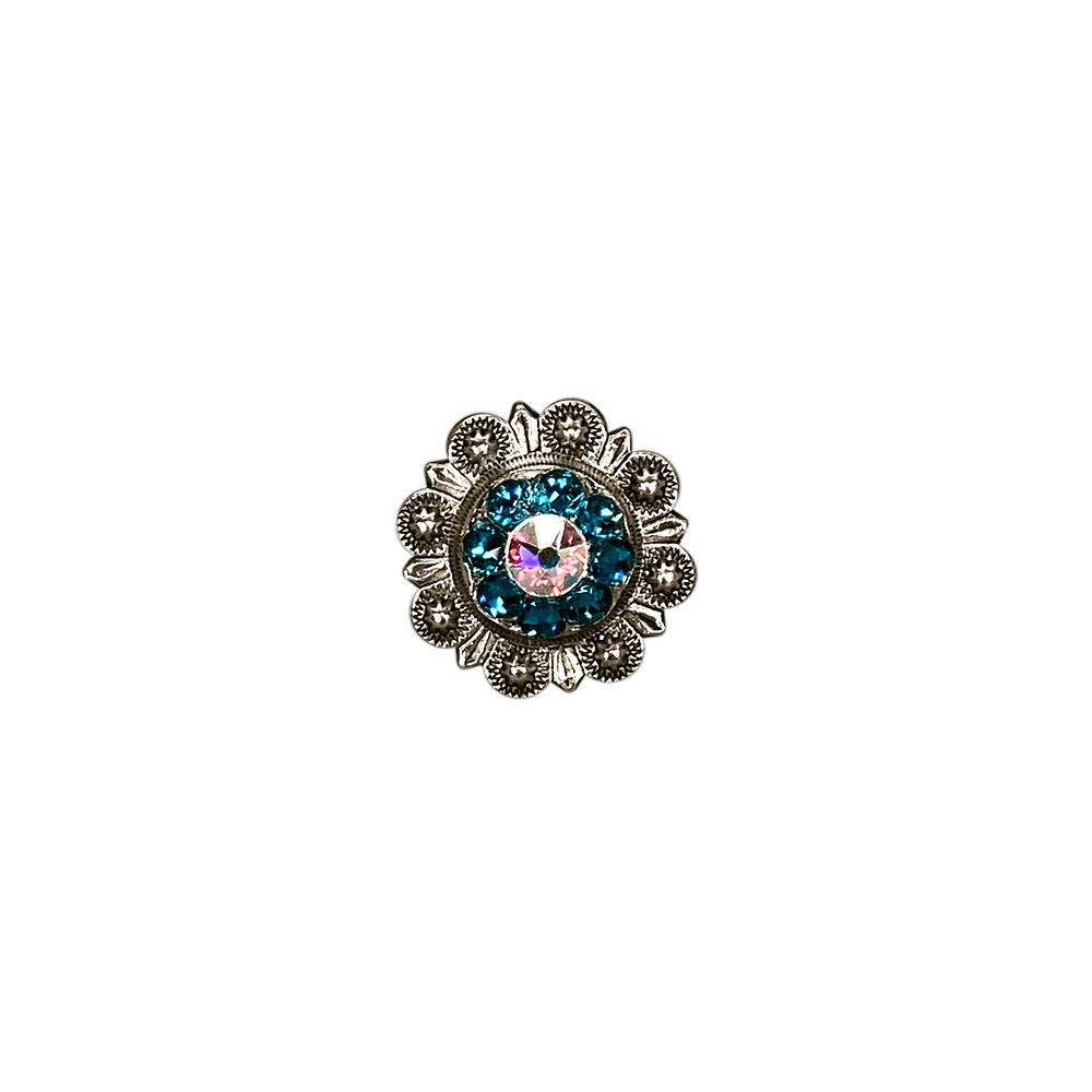 Teal & AB Antique Silver 1" European Crystal Concho