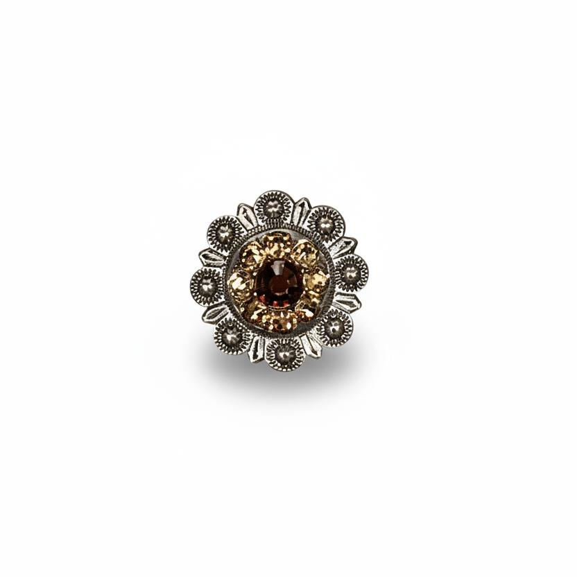 Antique Silver Topaz - Champagne Crystal Conchos | Sizes 1"- 3" | Buckles | Saddle Set | Leather Rosettes | Slide — view 3