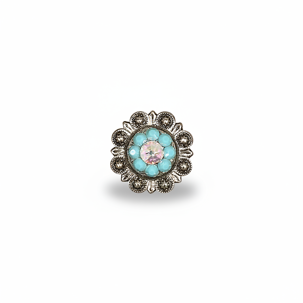 Antique Silver Turquoise - AB Crystal Conchos | Sizes 1"- 3" | Buckles | Saddle Set | Leather Rosettes | Slide — view 3
