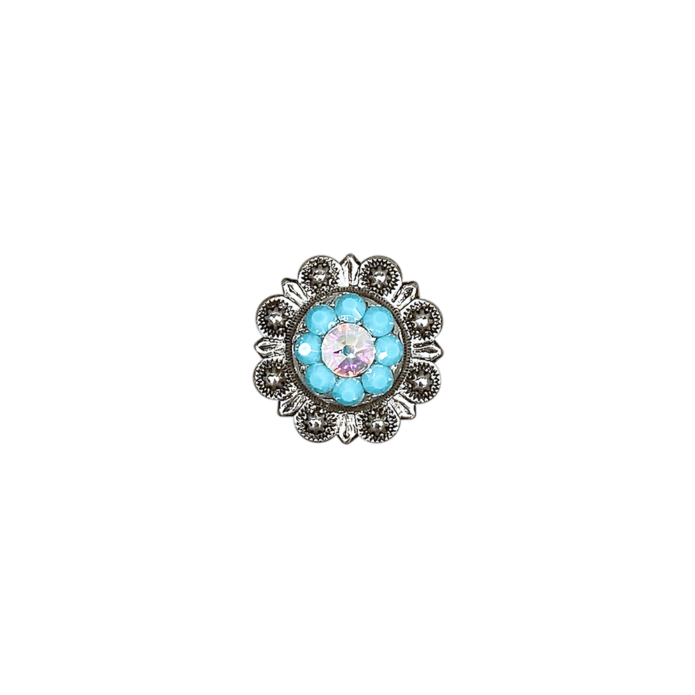 Turquoise & AB Antique Silver 1" European Crystal Concho
