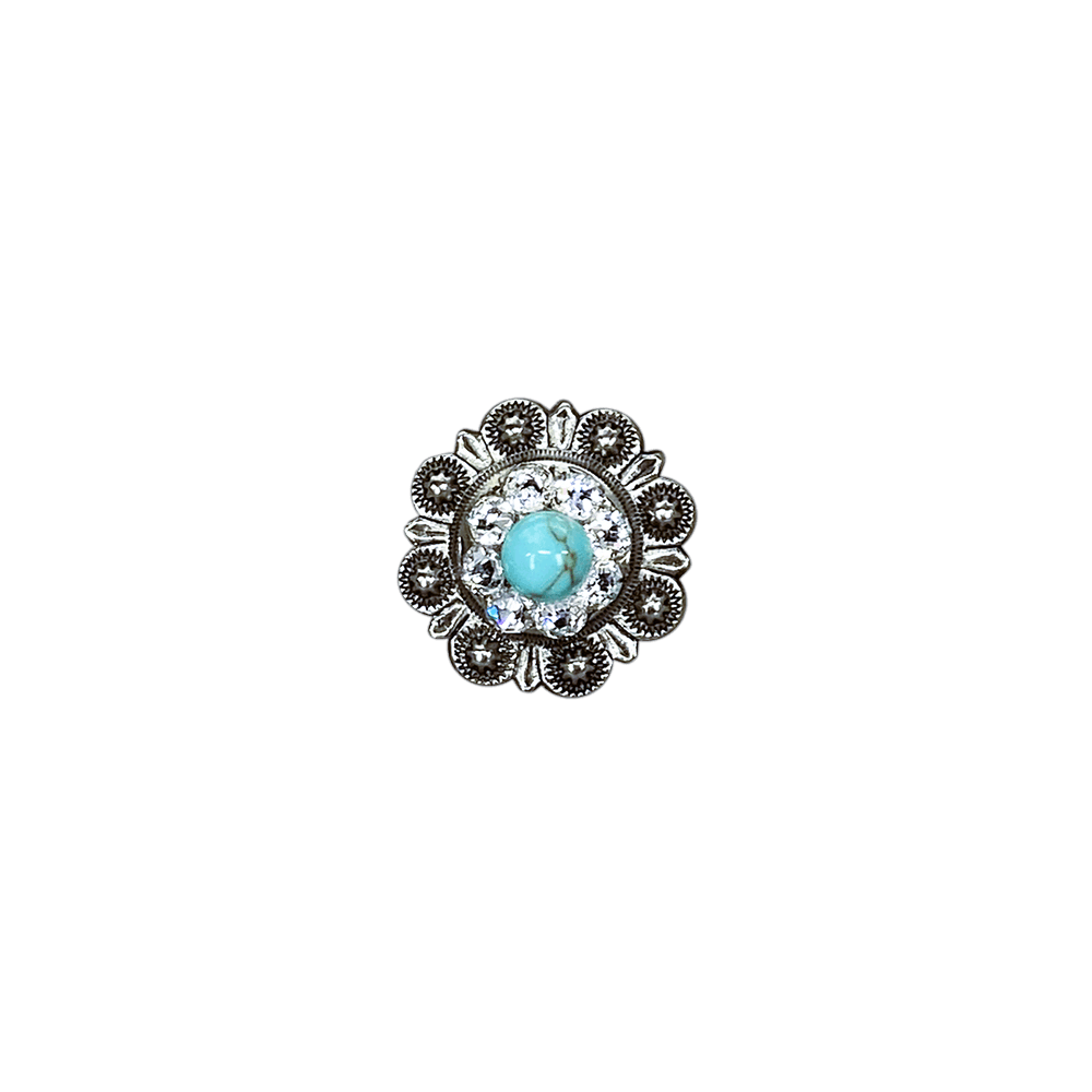 Fashion Turquoise & Clear Antique Silver 1" European Crystal Concho