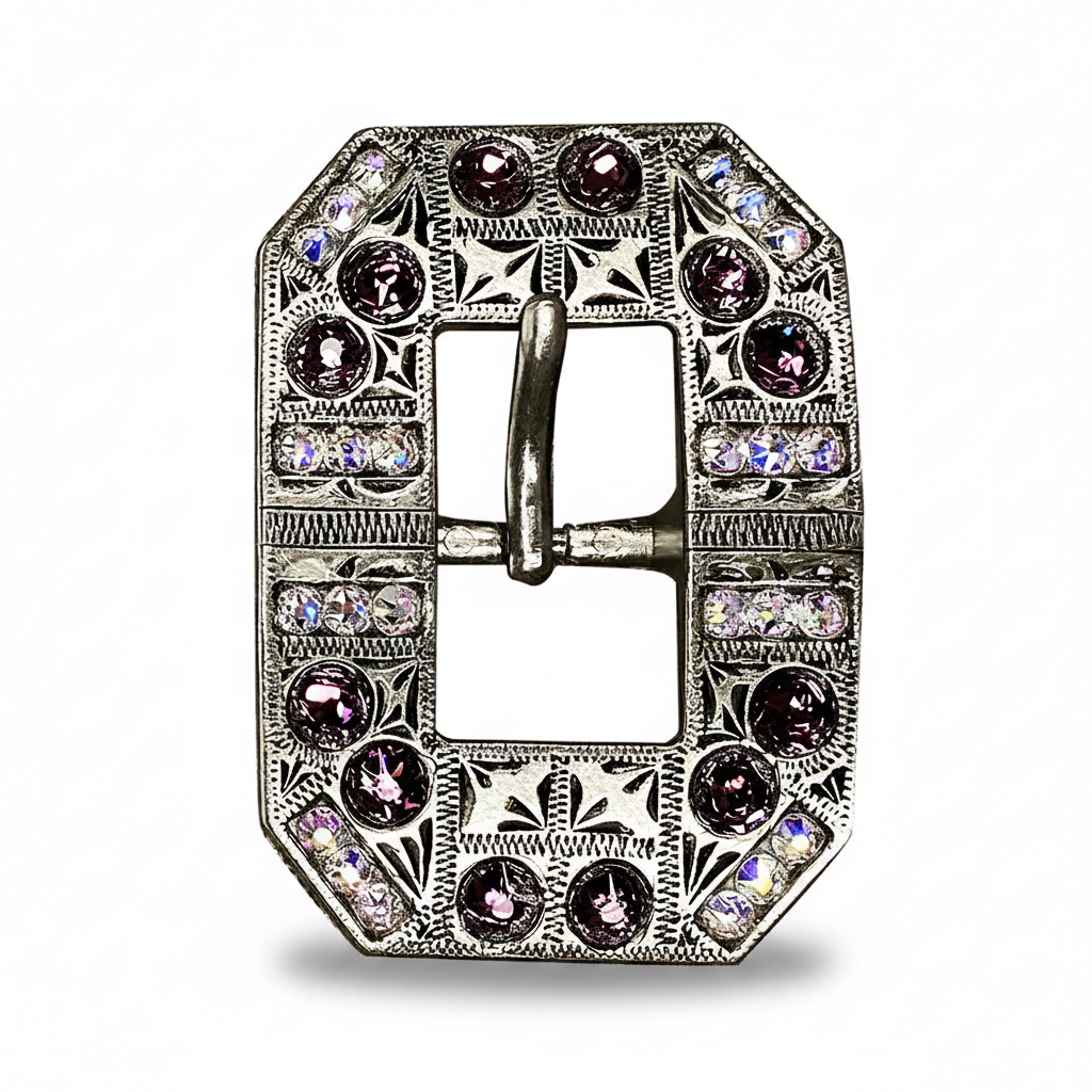 Antique Silver Amethyst - AB Crystal Conchos | Sizes 1"- 3" | Buckles | Saddle Set | Leather Rosettes | Slide — view 8