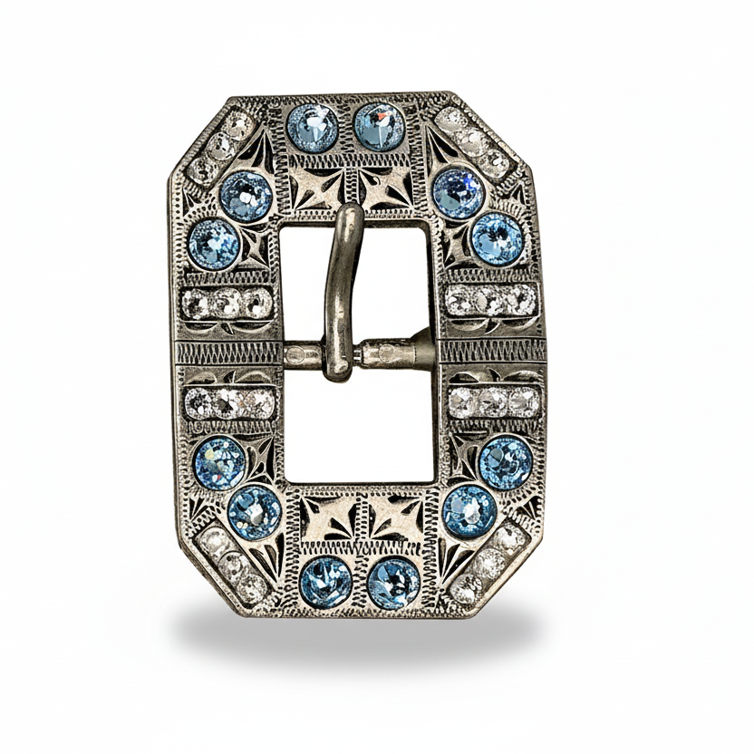 Antique Silver Aqua - Clear Crystal Conchos | Sizes 1"- 3" | Buckles | Saddle Set | Leather Rosettes | Slide — view 8