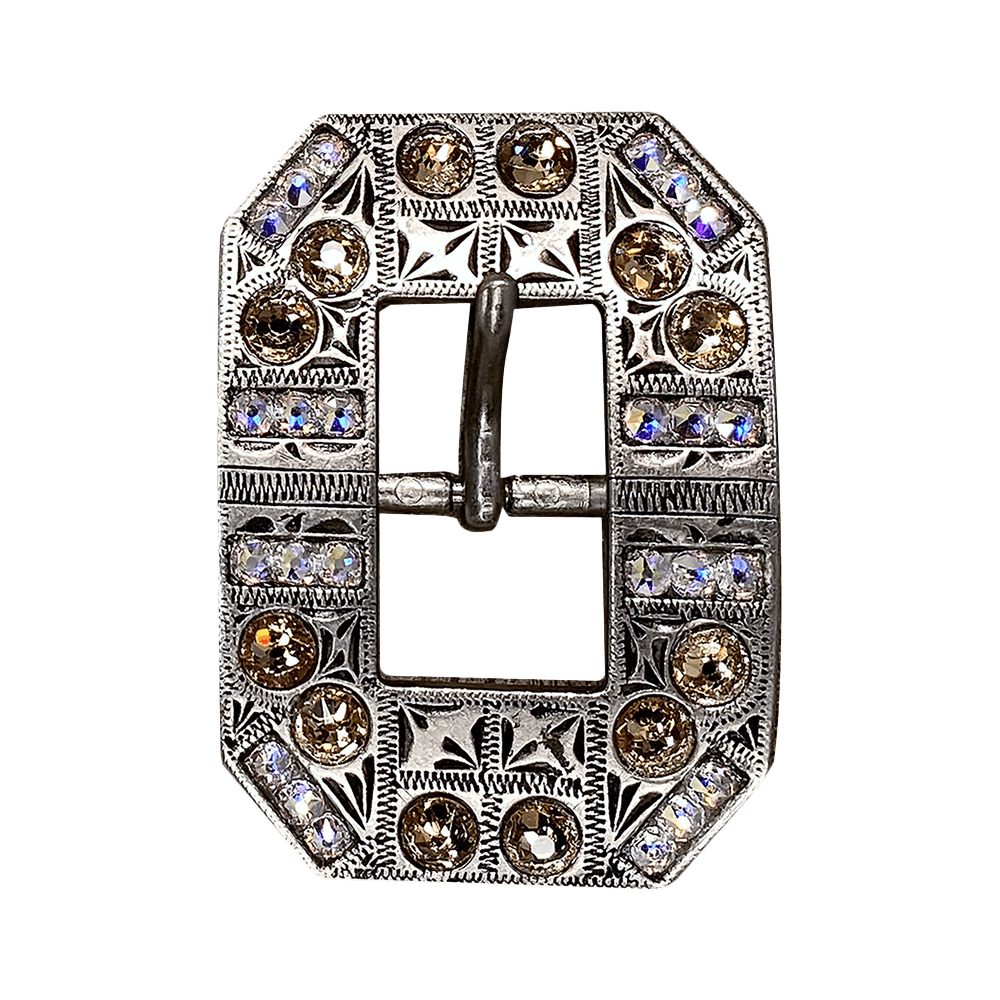 Champagne & AB Antique Silver European Crystal Square Cart Buckle