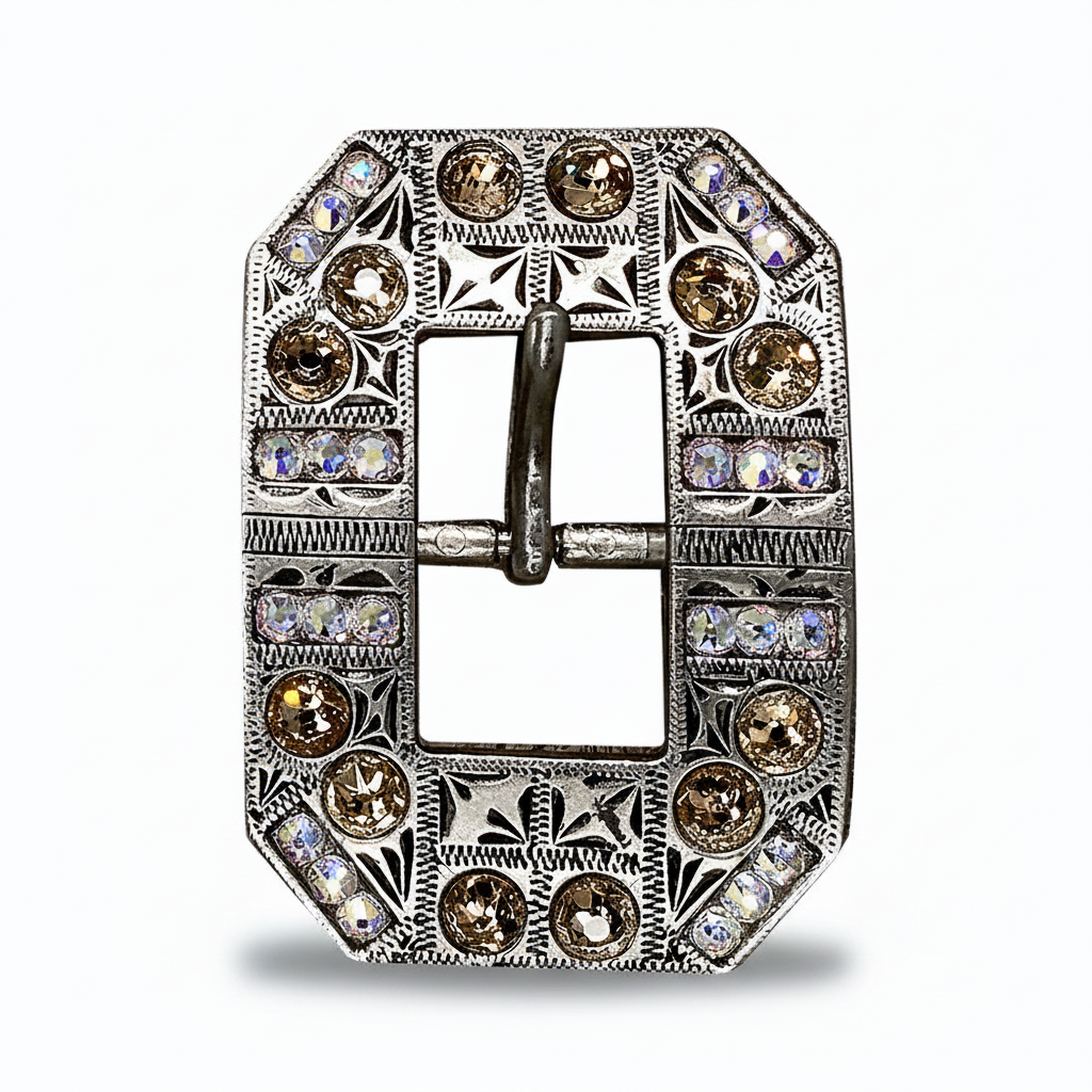Antique Silver Champagne - AB Crystal Conchos | Sizes 1"- 3" | Buckles | Saddle Set | Leather Rosettes | Slide — view 8