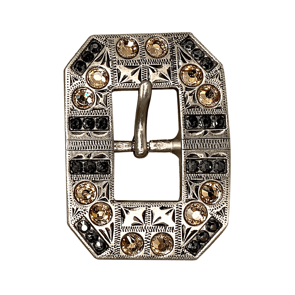 Champagne & Jet Antique Silver European Crystal Square Cart Buckle