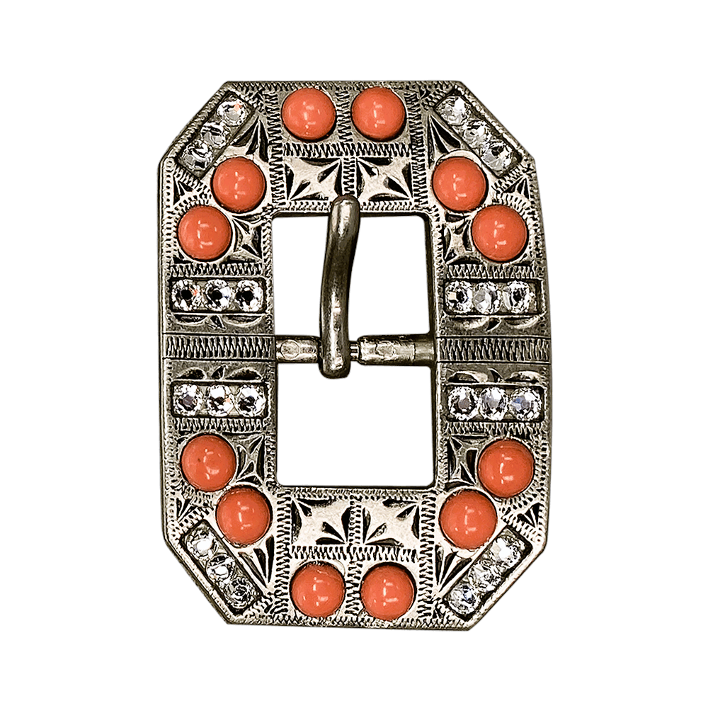 Fashion Coral & Clear Antique Silver European Crystal Square Cart Buckle