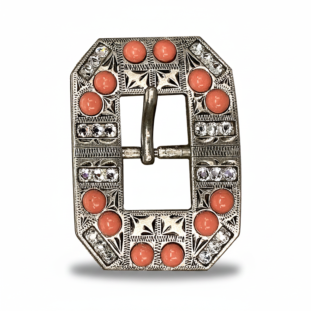 Antique Silver Coral - Clear Crystal Conchos | Sizes 1"- 3" | Buckles | Saddle Set | Leather Rosettes | Slide — view 8