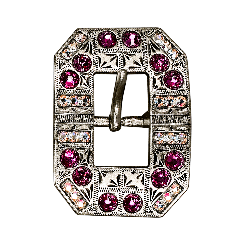 Fuchsia & AB Antique Silver European Crystal Square Cart Buckle