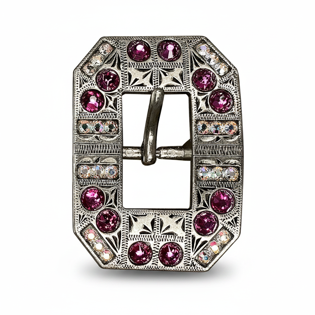 Antique Silver Fuchsia - AB Crystal Conchos | Sizes 1"- 3" | Buckles | Saddle Set | Leather Rosettes | Slide — view 8
