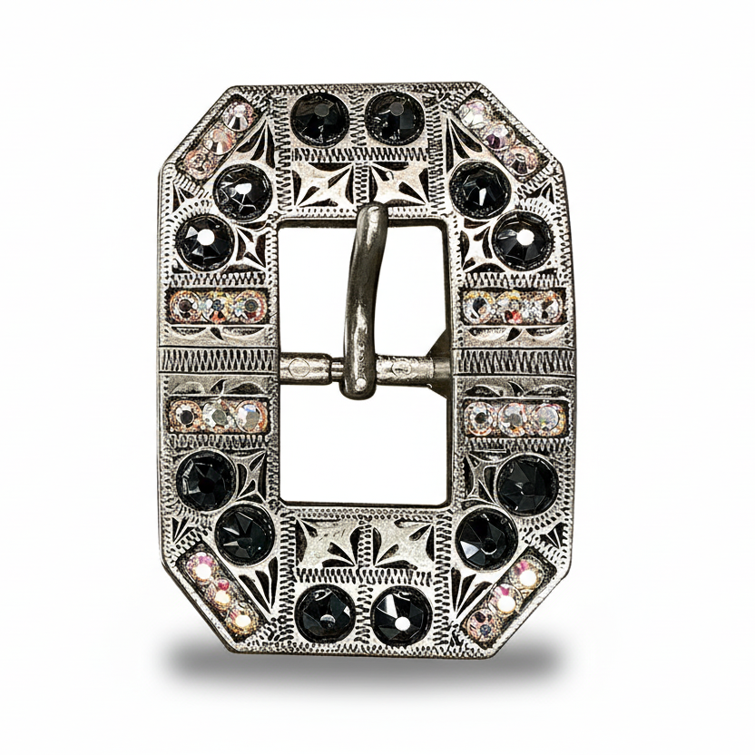 Antique Silver Jet - AB Crystal Conchos | Sizes 1"- 3" | Buckles | Saddle Set | Leather Rosettes | Slide — view 8