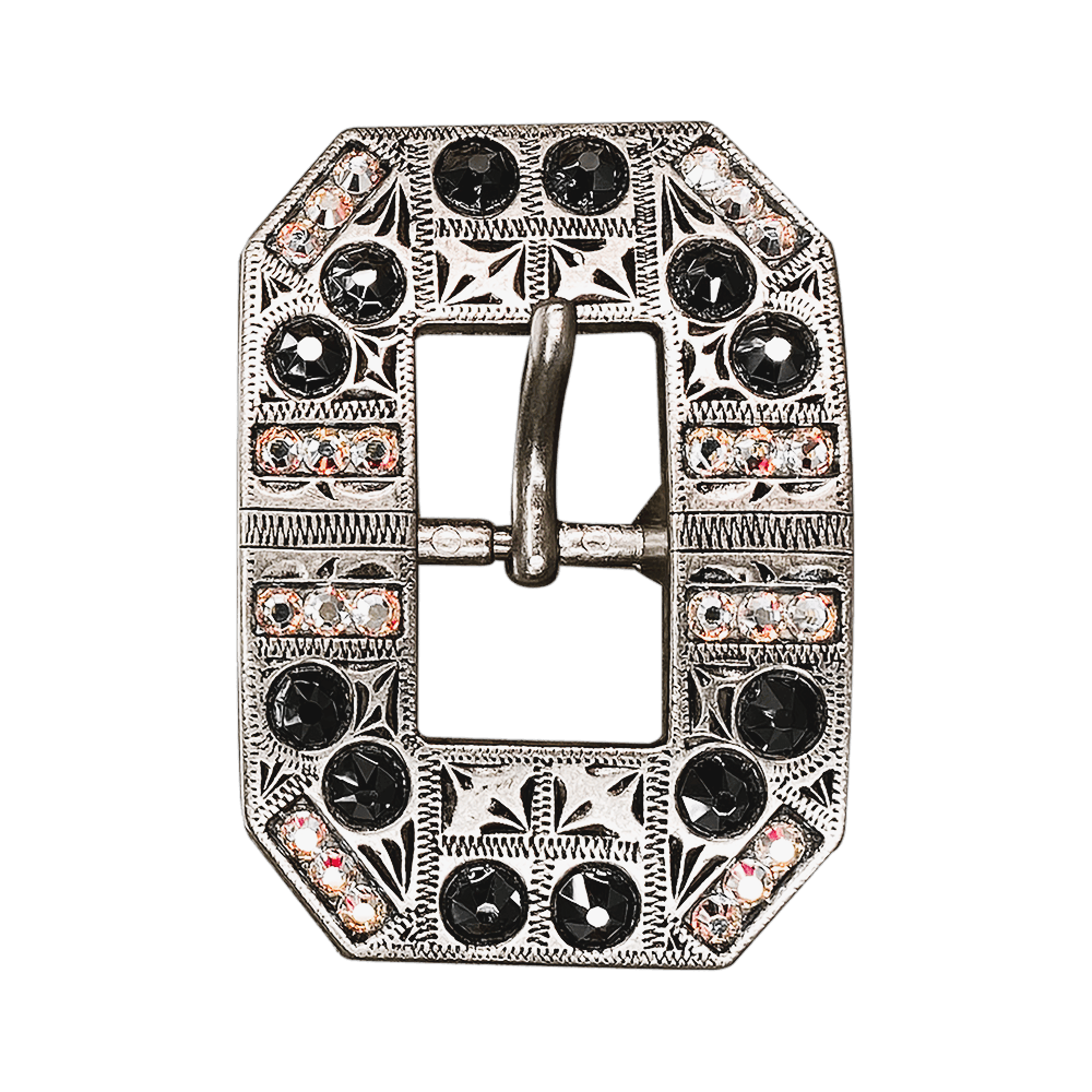 Jet & AB Antique Silver European Crystal Square Cart Buckle