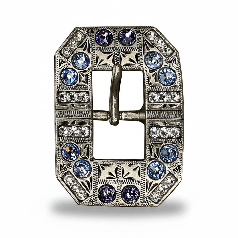 Antique Silver Light Sapphire - Clear - Lilac Crystal Conchos | Sizes 1"- 3" | Buckles | Saddle Set | Leather Rosettes